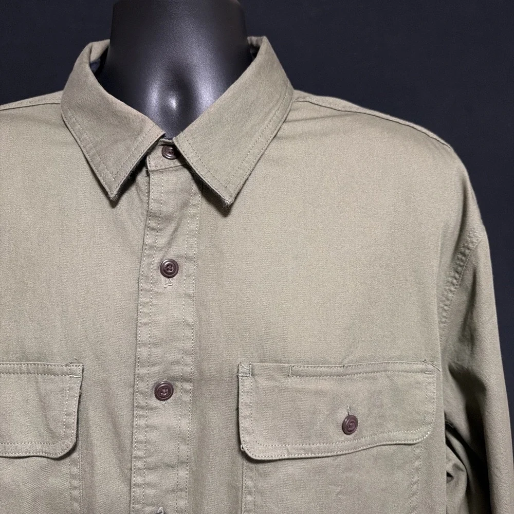LL Bean Shirt Jacket Mens XL Tall Green Flannel Lined Traditional Fit Shacket